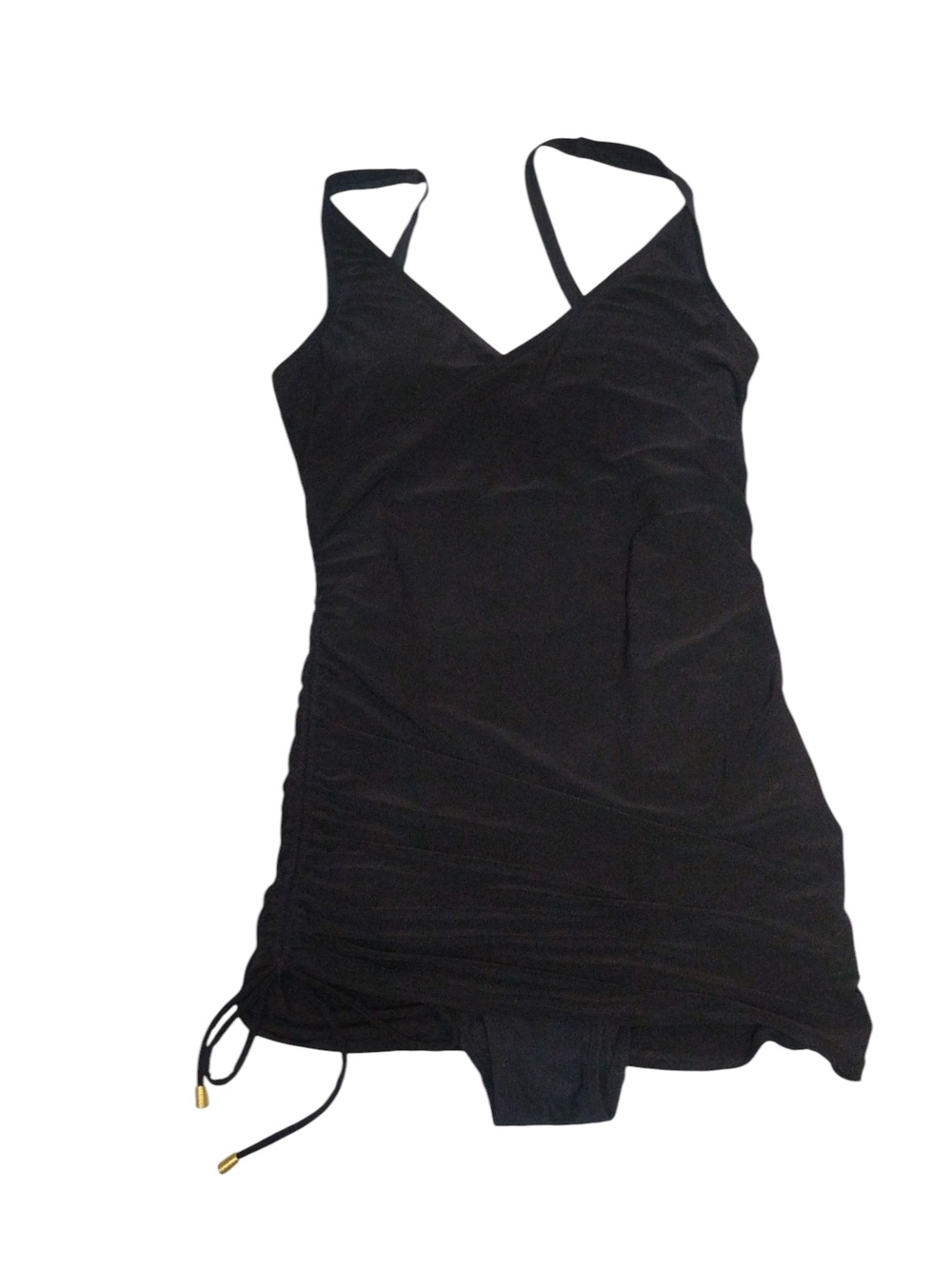 Beyond Black V-Neck Swim Dress with Adjustable Side Ties And Side Ruching SZ 10